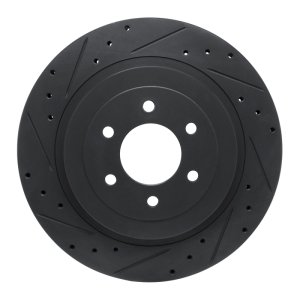 Dodge Viper Brake Rotor (1) - Rear Left - R1 Concepts - Drilled & Slotted - Black - `92-`02